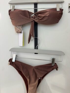 Guess Shimmery Brown Bandeau Bikini with Gold Ring Detail (medium top and small)